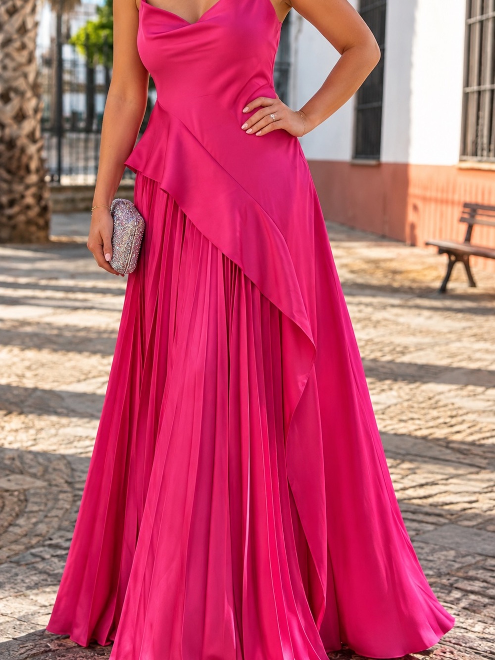 Acler Fuchsia Asymmetrical Draped Maxi Dress